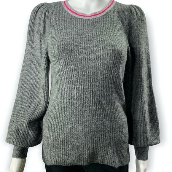 Halogen Puff Sleeve Sweater Gray Crew Neck Fuzzy Knit XS - Picture 3 of 7